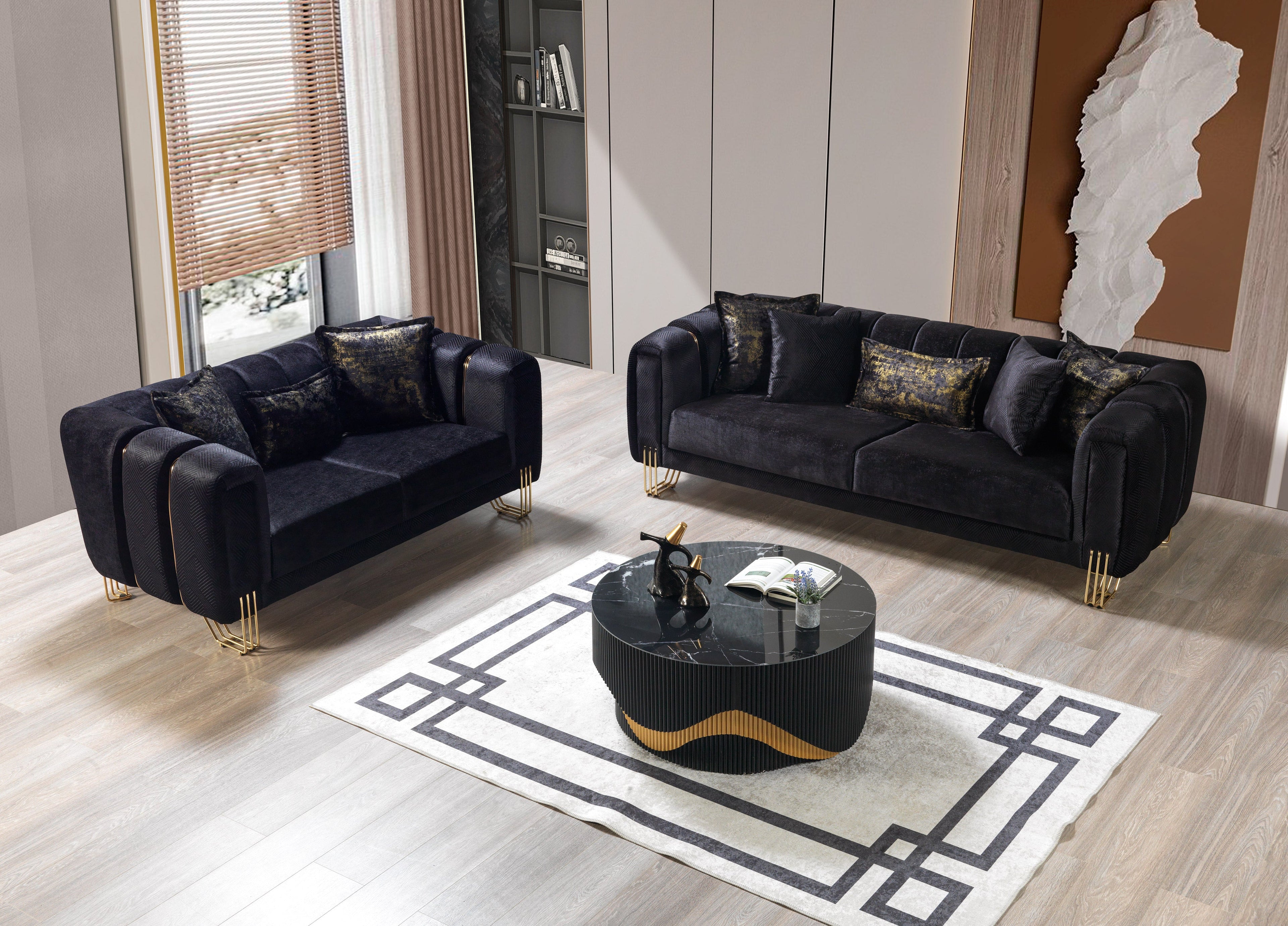 Santana Black Velvet Sofa &amp; Loveseat  [ETA: 5/16] - SANTANABLACK-SL