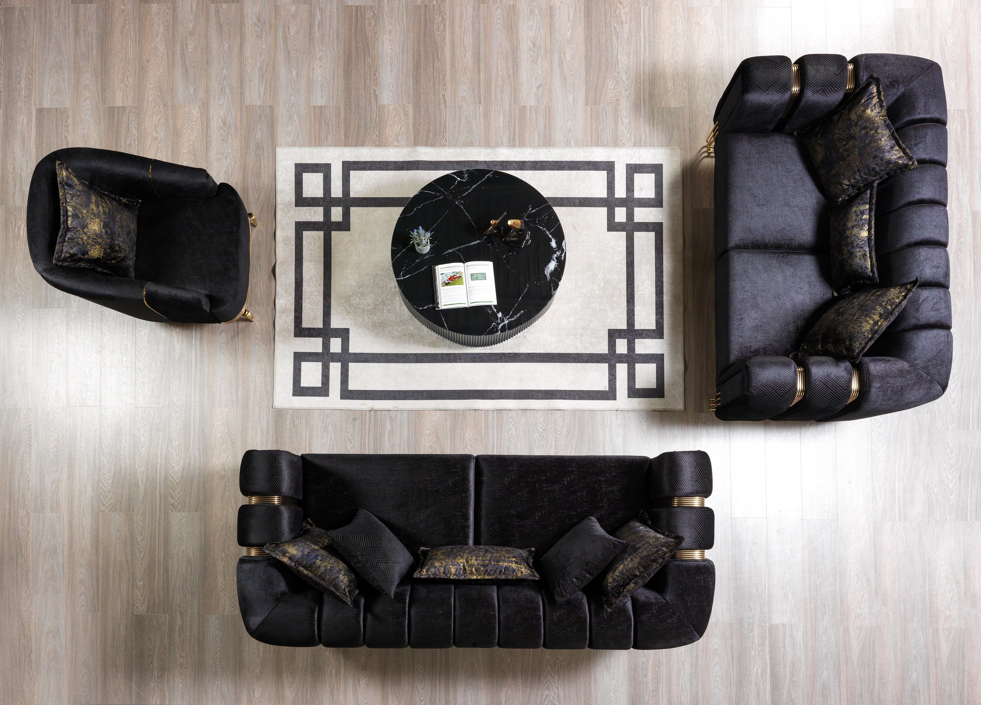 Santana Black Velvet Sofa &amp; Loveseat  [ETA: 5/16] - SANTANABLACK-SL