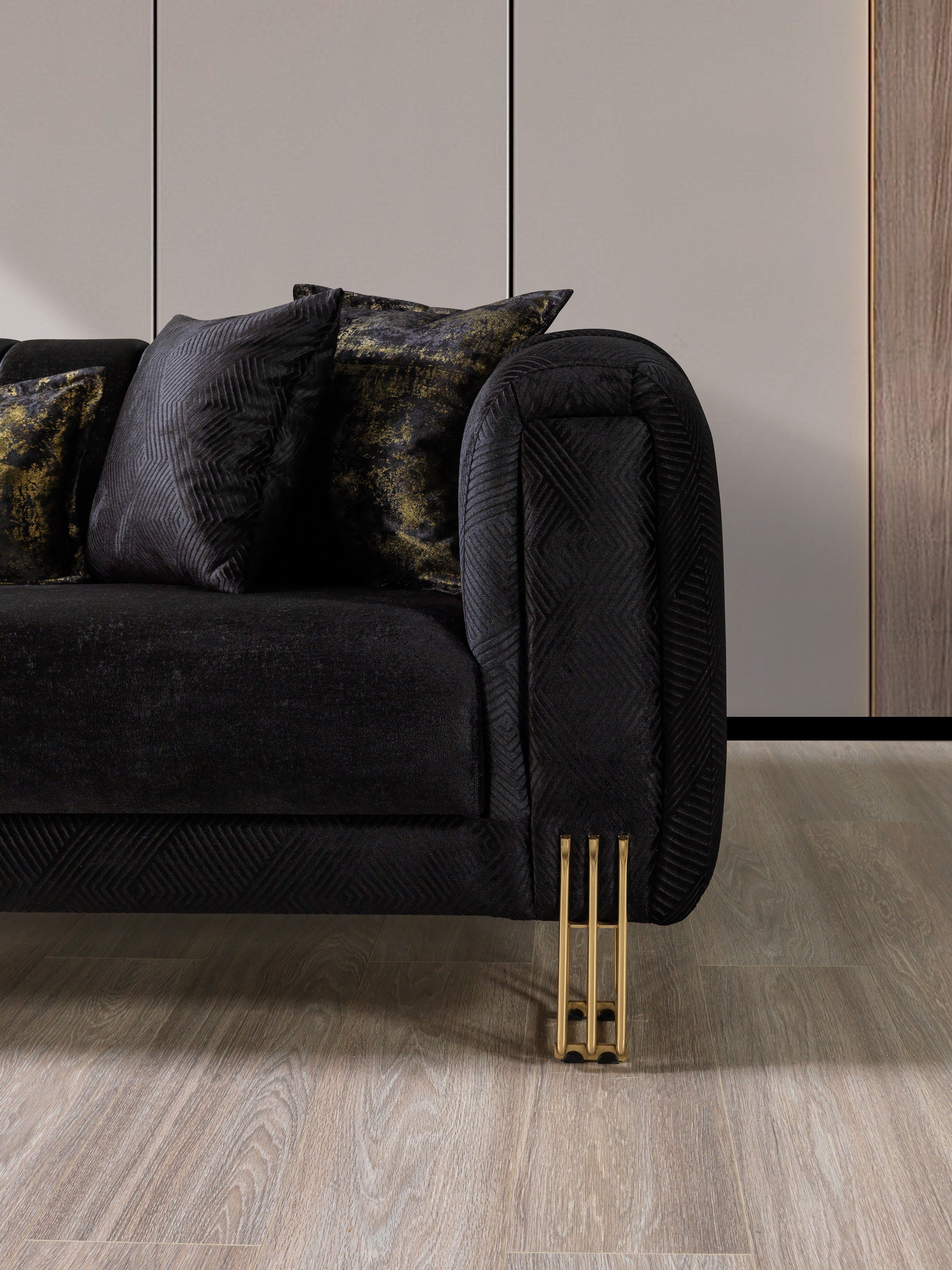 Santana Black Velvet Sofa &amp; Loveseat  [ETA: 5/16] - SANTANABLACK-SL