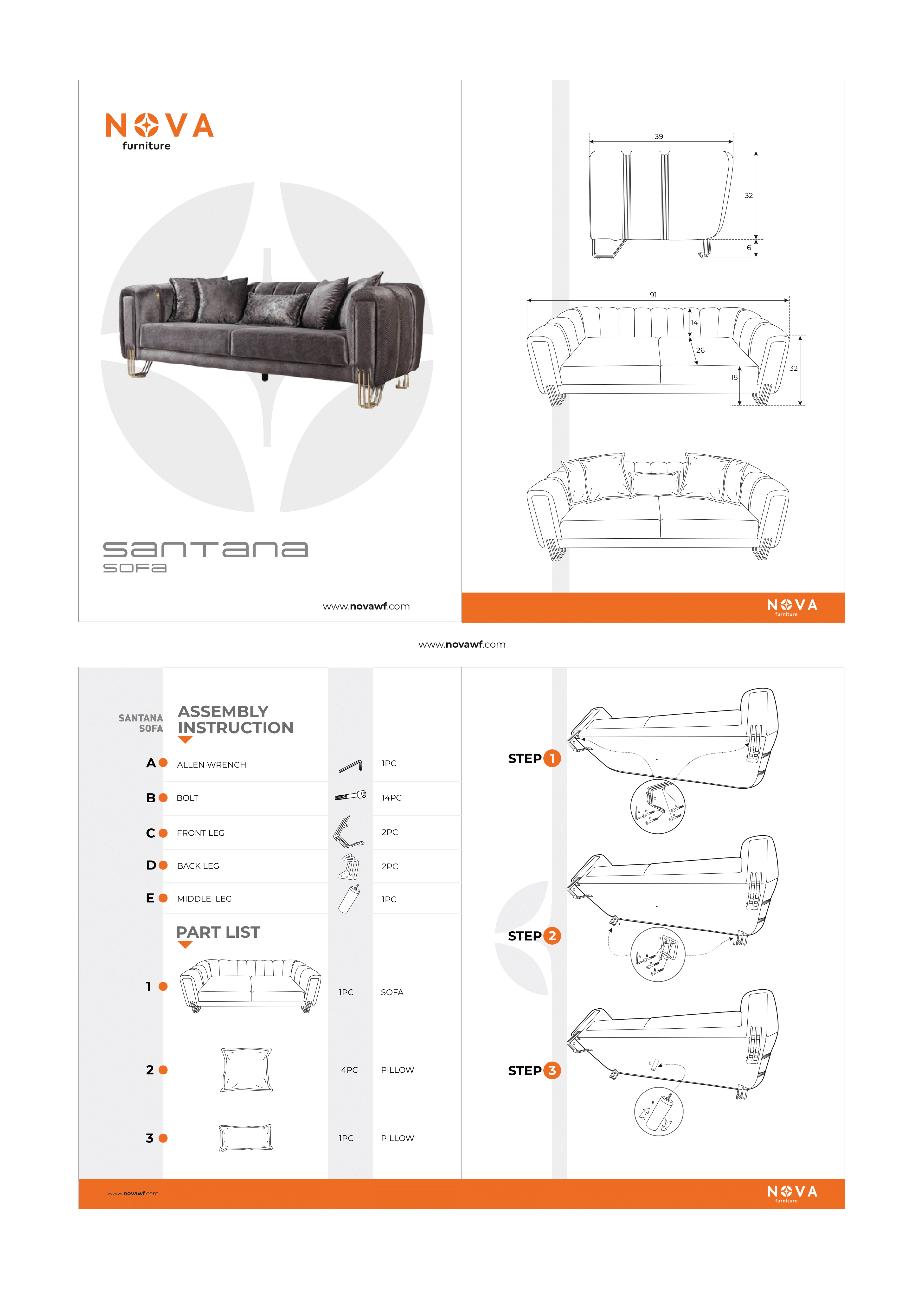 Santana Smoke Velvet Sofa - SANTANASMOKE-S