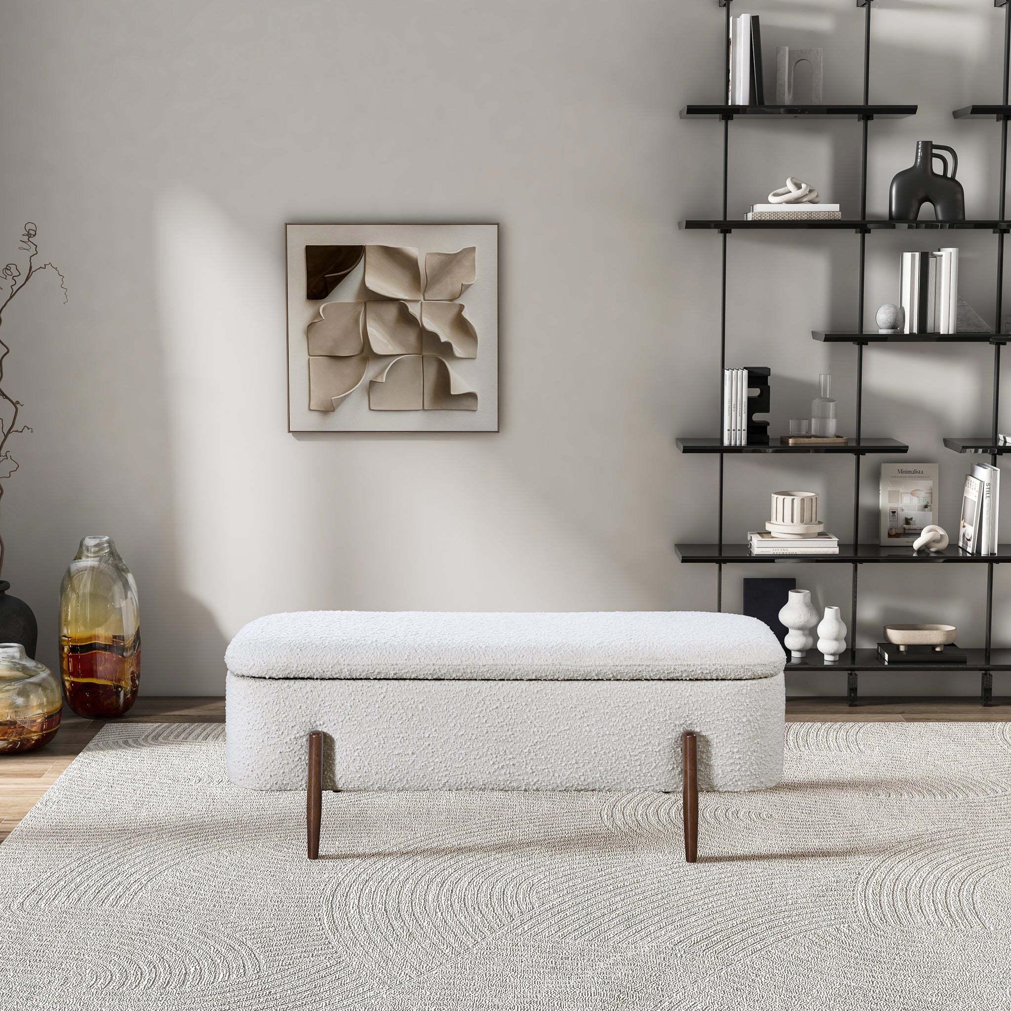 Sarna Ivory Boucle Storage Bench - BWS00500201