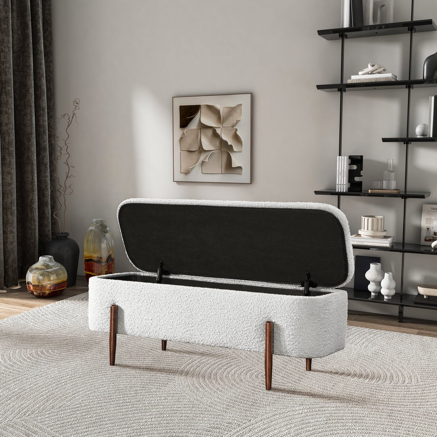 Sarna Ivory Boucle Storage Bench - BWS00500201