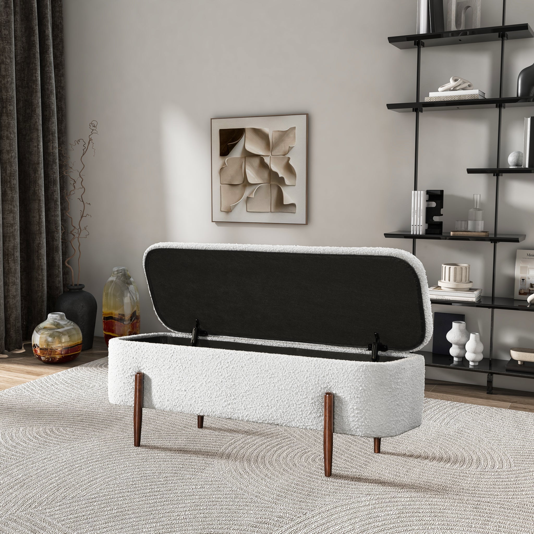Sarna Ivory Boucle Storage Bench - BWS00500201