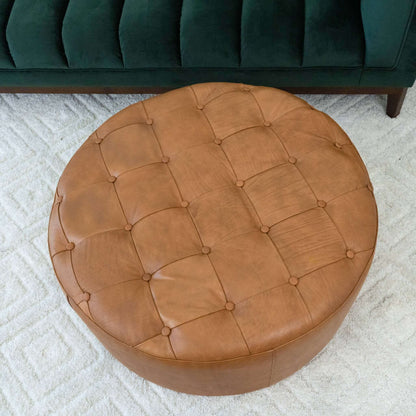 Seletar  Tan Leather Ottoman - OTT01200601