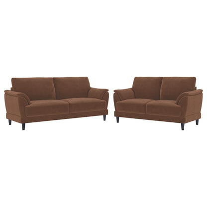Selma 2-piece Velvet Upholstered Crescent Arm Sofa Set Rust - 552101-S2