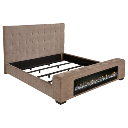 Senna Upholstered California King Audio Fireplace Bed Brown - 305811KW
