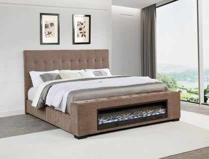 Senna Upholstered Eastern King Audio Fireplace Bed Brown - 305811KE