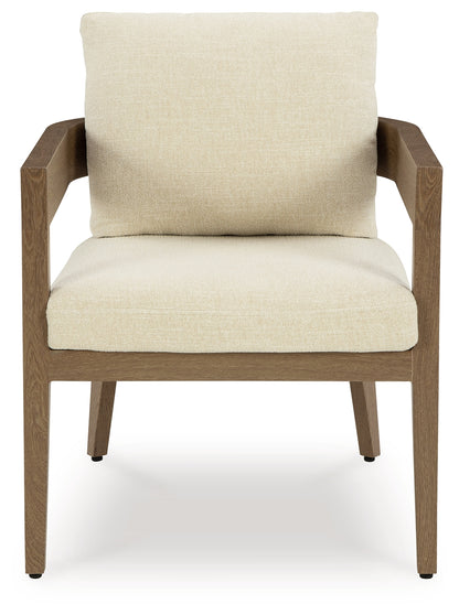 Serene Bay Dark Brown/White Outdoor Dining Arm Chair with Cushion (Set of 2) - P671-601A