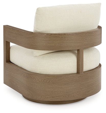 Serene Bay Dark Brown/White Outdoor Swivel Glider Chair with Cushion - P671-821