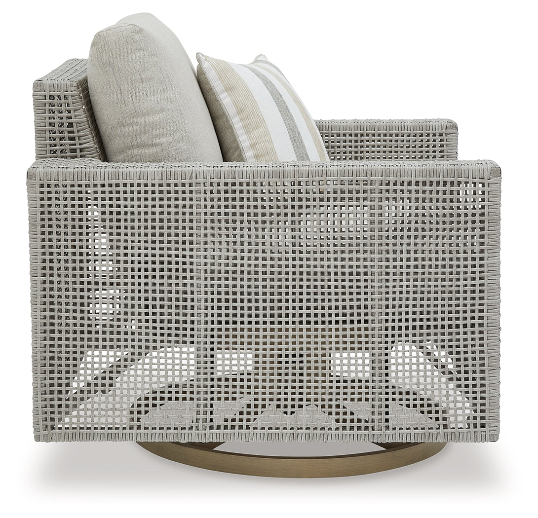 Seton Creek 2 Outdoor Lounge Chairs with End Table in Gray from Ashley - Luna Furniture