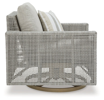 Seton Creek 2 Outdoor Lounge Chairs with End Table in Gray from Ashley - Luna Furniture