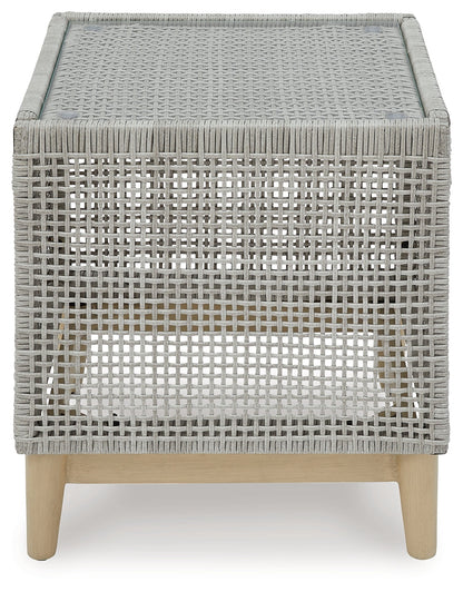 Seton Creek 2 Outdoor Lounge Chairs with End Table in Gray from Ashley - Luna Furniture