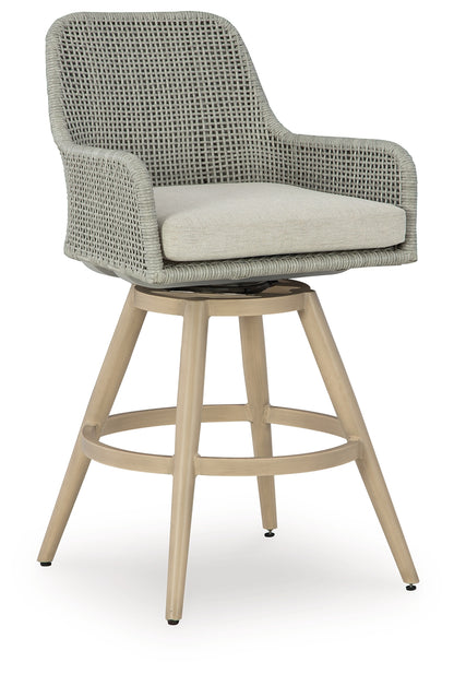 Seton Creek Beige/Gray Outdoor Bar Height Barstool with Cushion (Set of 2) - P798-130