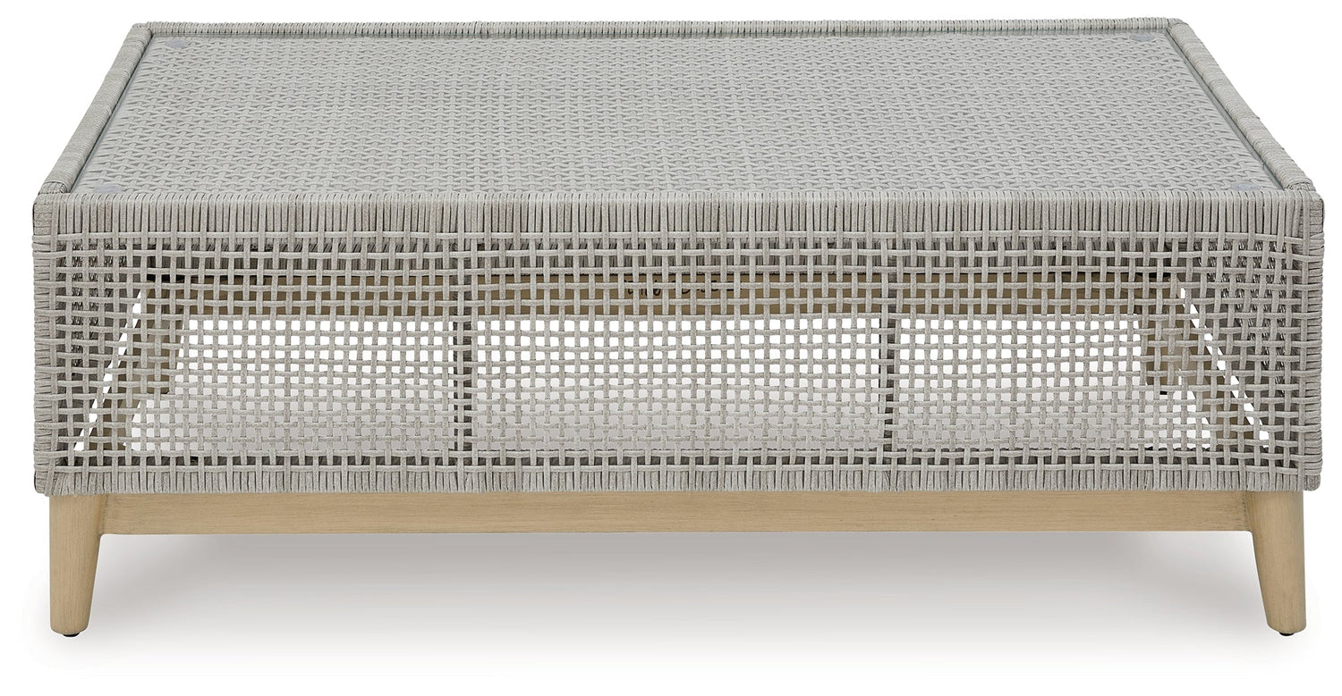 Seton Creek Outdoor Sofa and Loveseat with Coffee Table in Gray from Ashley - Luna Furniture