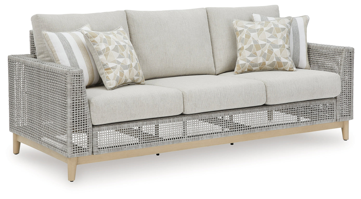 Seton Creek Outdoor Sofa and Loveseat with Coffee Table in Gray from Ashley - Luna Furniture