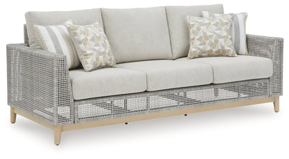 Seton Creek Outdoor Sofa and Loveseat with Coffee Table in Gray from Ashley - Luna Furniture