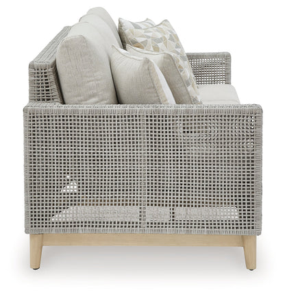 Seton Creek Outdoor Sofa and Loveseat with Coffee Table in Gray from Ashley - Luna Furniture