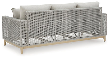 Seton Creek Outdoor Sofa and Loveseat with Coffee Table in Gray from Ashley - Luna Furniture