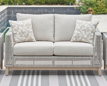 Seton Creek Outdoor Sofa and Loveseat with Coffee Table in Gray from Ashley - Luna Furniture