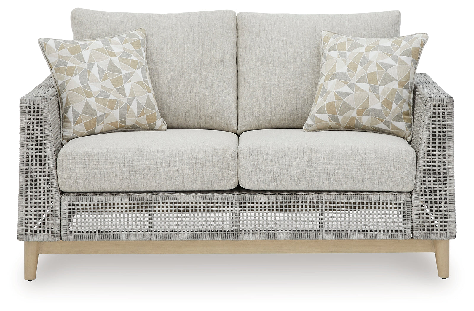 Seton Creek Outdoor Sofa and Loveseat with Coffee Table in Gray from Ashley - Luna Furniture