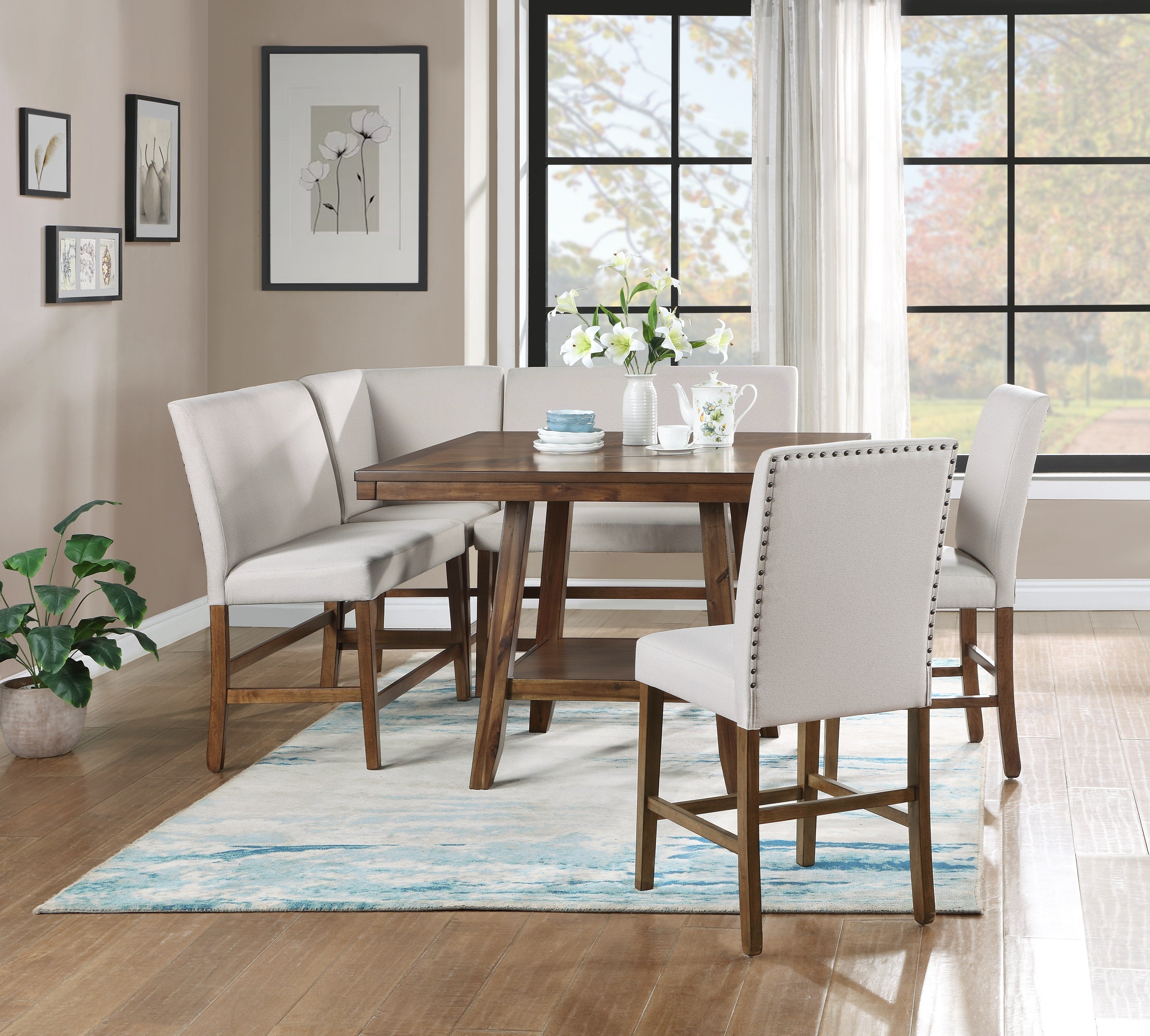 SH1185BRN-36 COUNTER HEIGHT TRESTLE TABLE W/ LAZY SUSAN - SH1185BRN-36