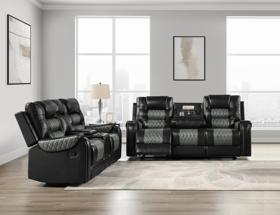 SH8890BLK-2 RECLINING LOVESEAT W/CONSOLE &amp; PW OUTLET AND CUP HOLDERS - SH8890BLK-2