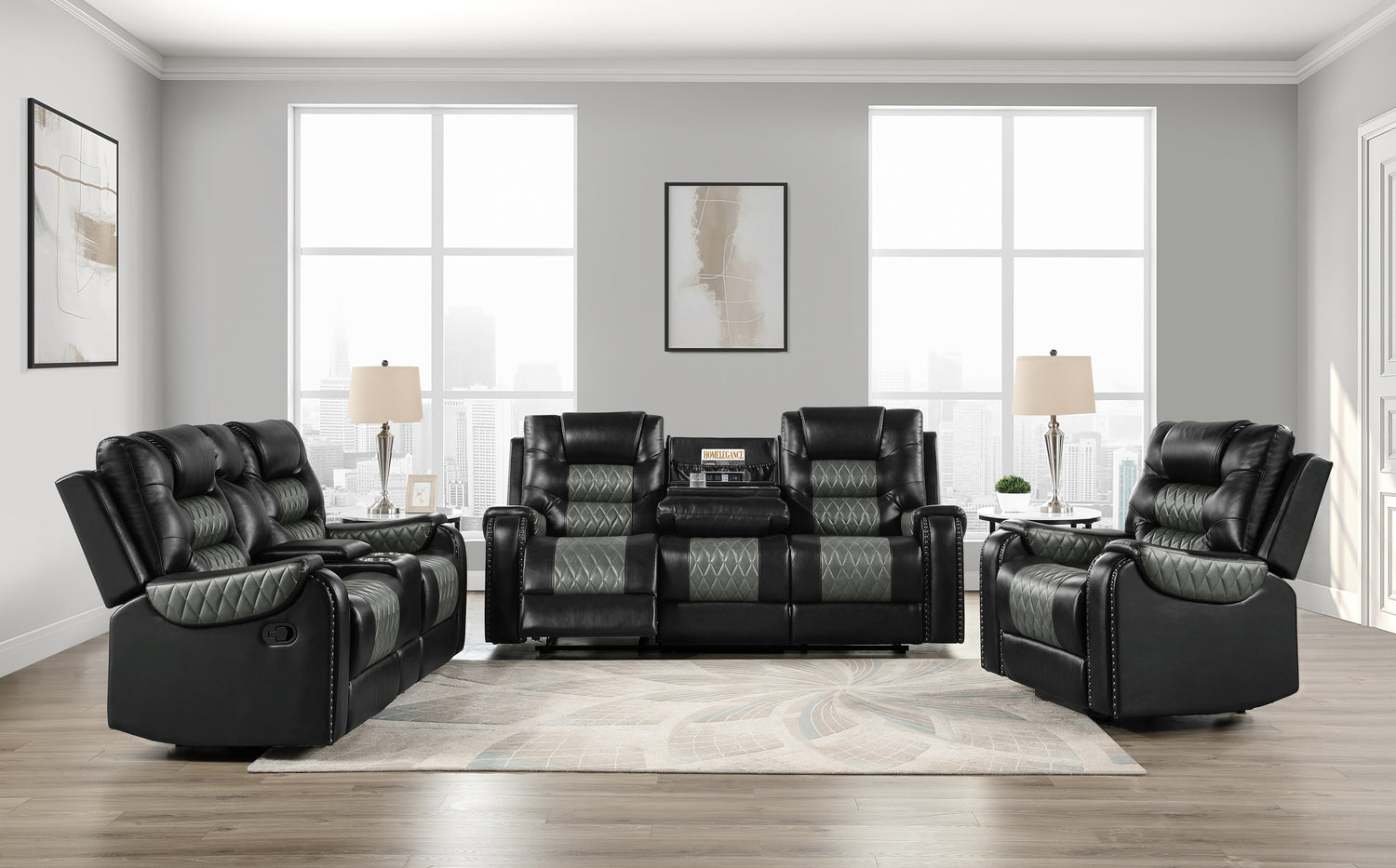 SH8890BLK-2 RECLINING LOVESEAT W/CONSOLE &amp; PW OUTLET AND CUP HOLDERS - SH8890BLK-2