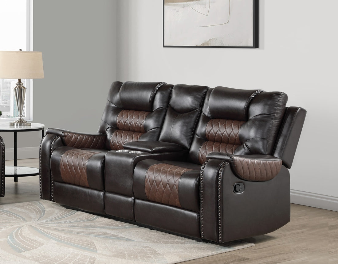 SH8890BRW-2 RECLINING LOVESEAT W/CONSOLE &amp; PW OUTLET AND CUP HOLDERS - SH8890BRW-2