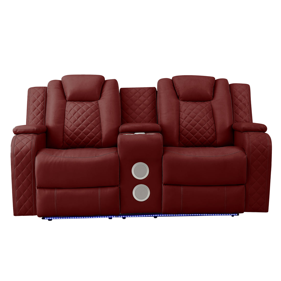 SH8895RED-2 PW D. RECLN LOVESEAT W/ CONSOLE, PW HEADRESTS, LED LIGHT/SPEAKERS - SH8895RED-2