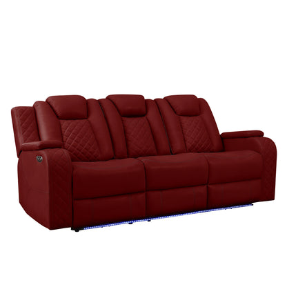 SH8895RED-3 PW D. RECLN SOFA W/ CONSOLE, PW HEADRESTS, LED LIGHT/SPEAKERS - SH8895RED-3