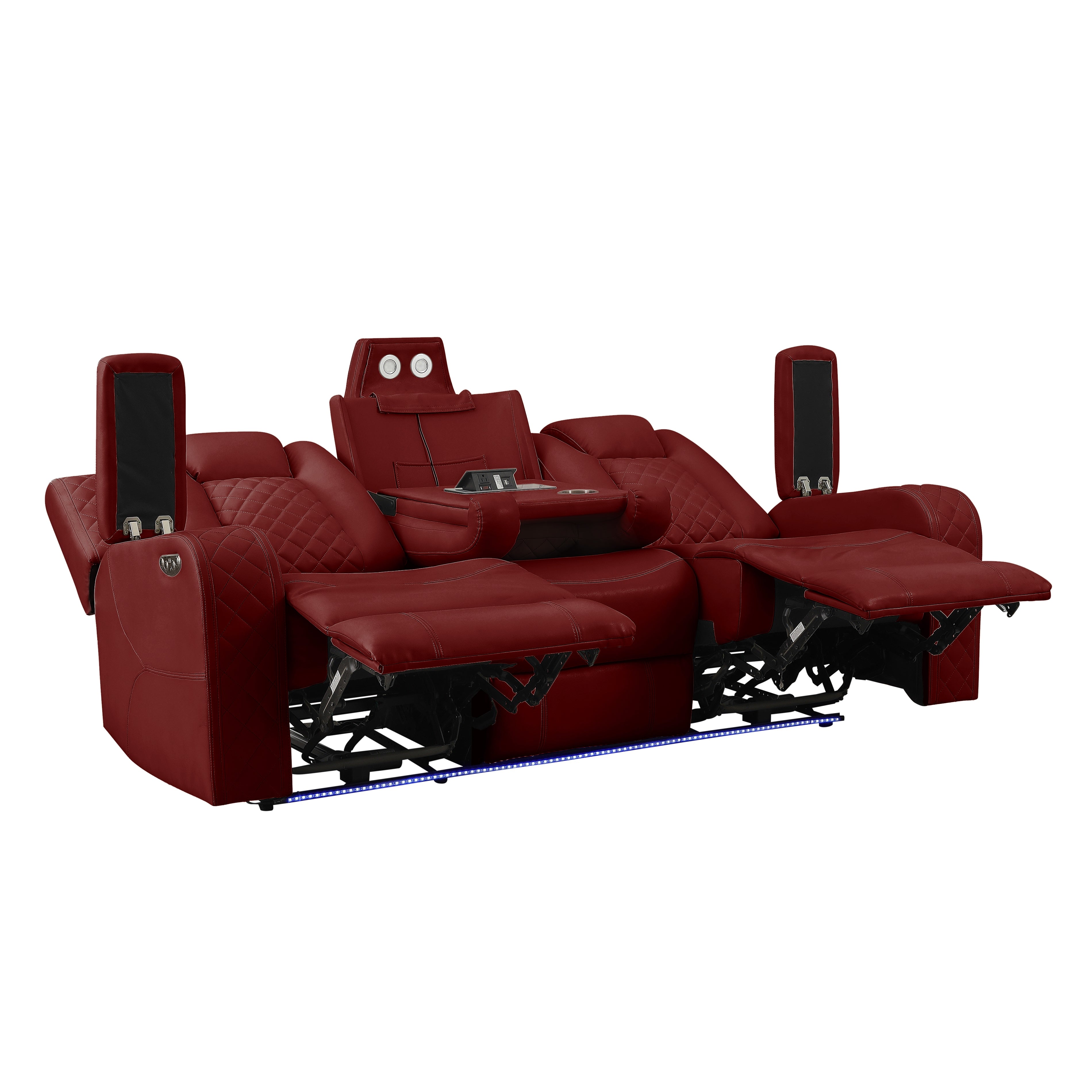 SH8895RED-3 PW D. RECLN SOFA W/ CONSOLE, PW HEADRESTS, LED LIGHT/SPEAKERS - SH8895RED-3