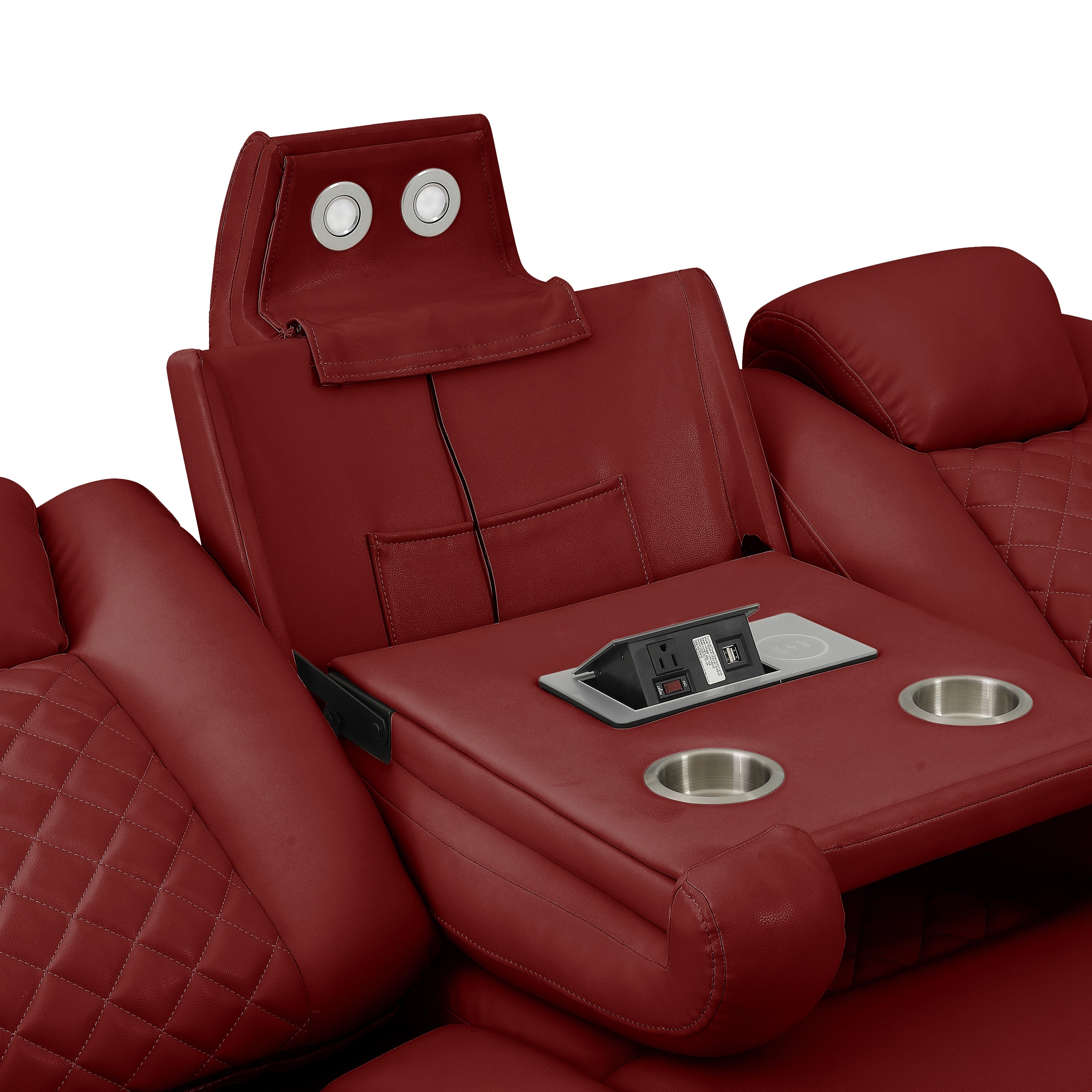 SH8895RED-3 PW D. RECLN SOFA W/ CONSOLE, PW HEADRESTS, LED LIGHT/SPEAKERS - SH8895RED-3