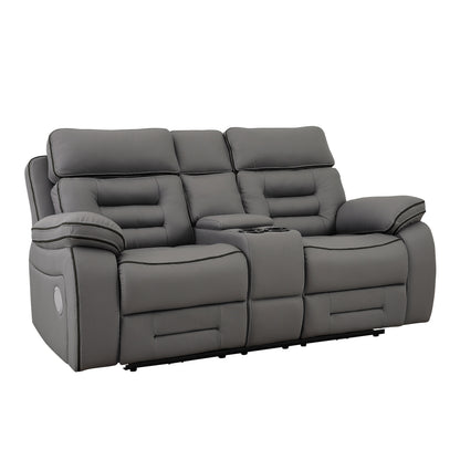 SH8898GRY-2 PW RECLN LOVE SEAT CONSOLE W/ PW HEADREST, SPEAKER, COOLING LED CUP HOLDER  &amp; PW OUTLET. - SH8898GRY-2