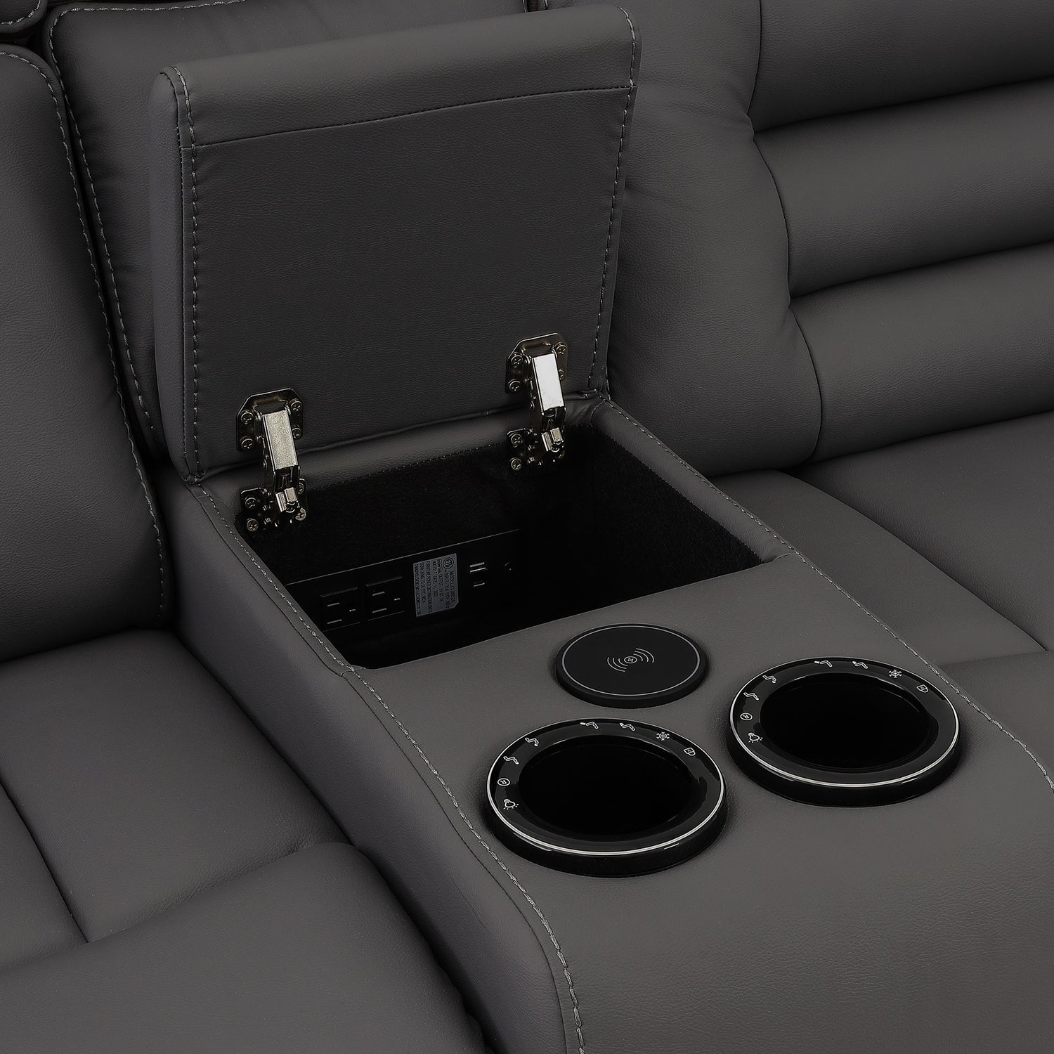 SH8898GRY-2 PW RECLN LOVE SEAT CONSOLE W/ PW HEADREST, SPEAKER, COOLING LED CUP HOLDER  &amp; PW OUTLET. - SH8898GRY-2