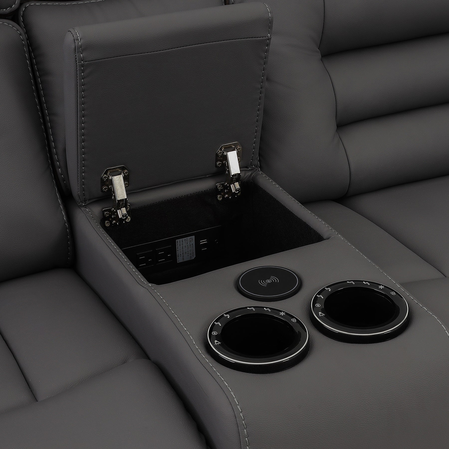 SH8898GRY-2 PW RECLN LOVE SEAT CONSOLE W/ PW HEADREST, SPEAKER, COOLING LED CUP HOLDER  &amp; PW OUTLET. - SH8898GRY-2