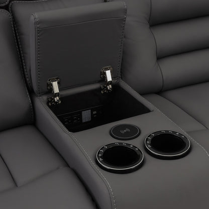 SH8898GRY-2 PW RECLN LOVE SEAT CONSOLE W/ PW HEADREST, SPEAKER, COOLING LED CUP HOLDER  &amp; PW OUTLET. - SH8898GRY-2