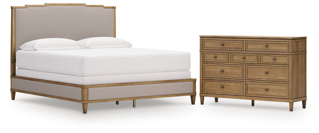 Sharlance California King Upholstered Panel Bed with Dresser in Light Brown from Ashley - Luna Furniture