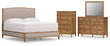 Sharlance California King Upholstered Panel Bed with Mirrored Dresser and Chest in Light Brown from Ashley - Luna Furniture