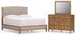 Sharlance California King Upholstered Panel Bed with Mirrored Dresser in Light Brown from Ashley - Luna Furniture