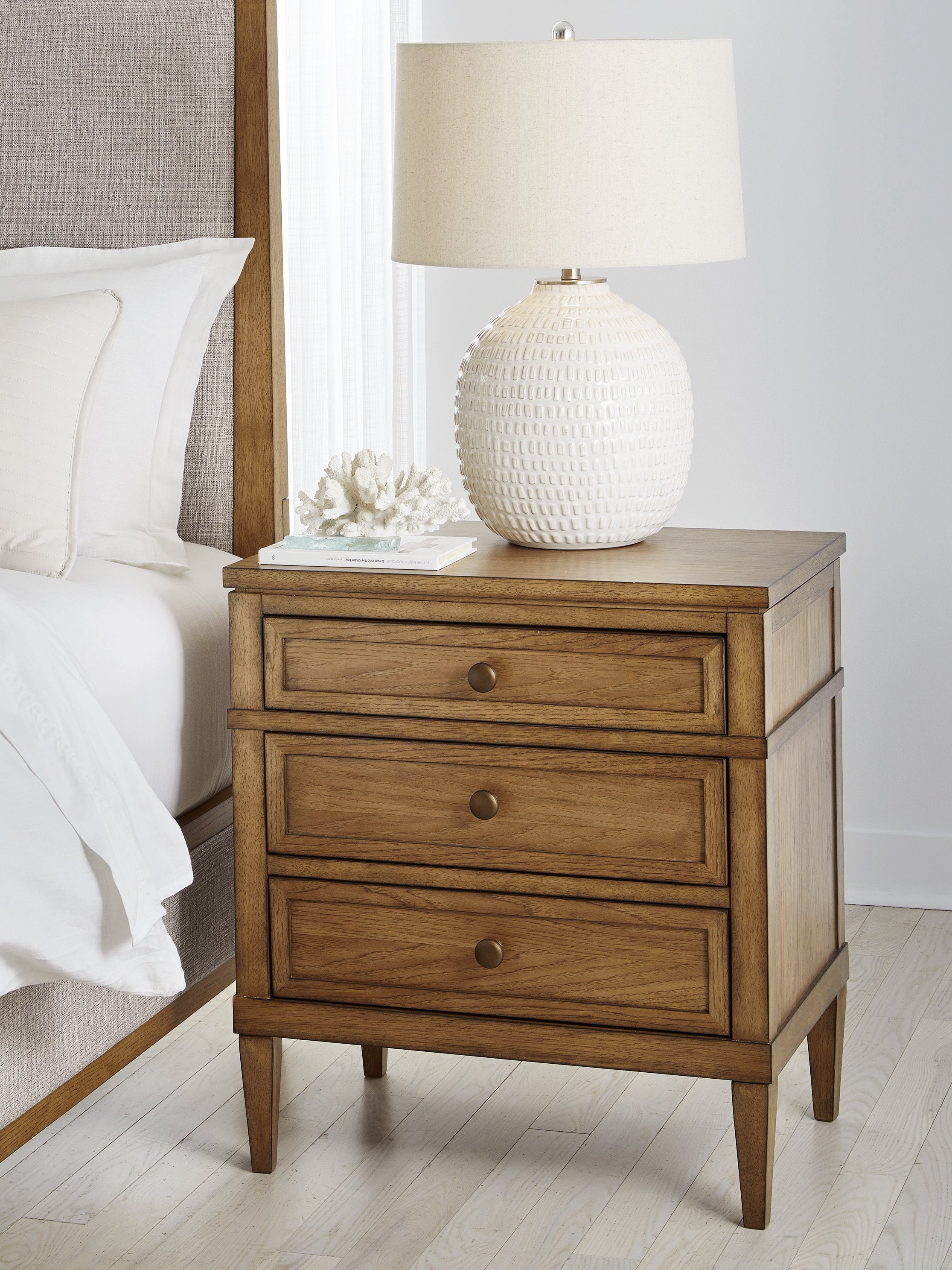 Sharlance King Upholstered Panel Bed with Mirrored Dresser and 2 Nightstands in Light Brown from Ashley - Luna Furniture