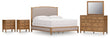 Sharlance King Upholstered Panel Bed with Mirrored Dresser and 2 Nightstands in Light Brown from Ashley - Luna Furniture