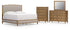 Sharlance King Upholstered Panel Bed with Mirrored Dresser and Chest in Light Brown from Ashley - Luna Furniture