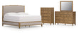 Sharlance King Upholstered Panel Bed with Mirrored Dresser and Chest in Light Brown from Ashley - Luna Furniture