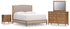 Sharlance King Upholstered Panel Bed with Mirrored Dresser and Nightstand in Light Brown from Ashley - Luna Furniture