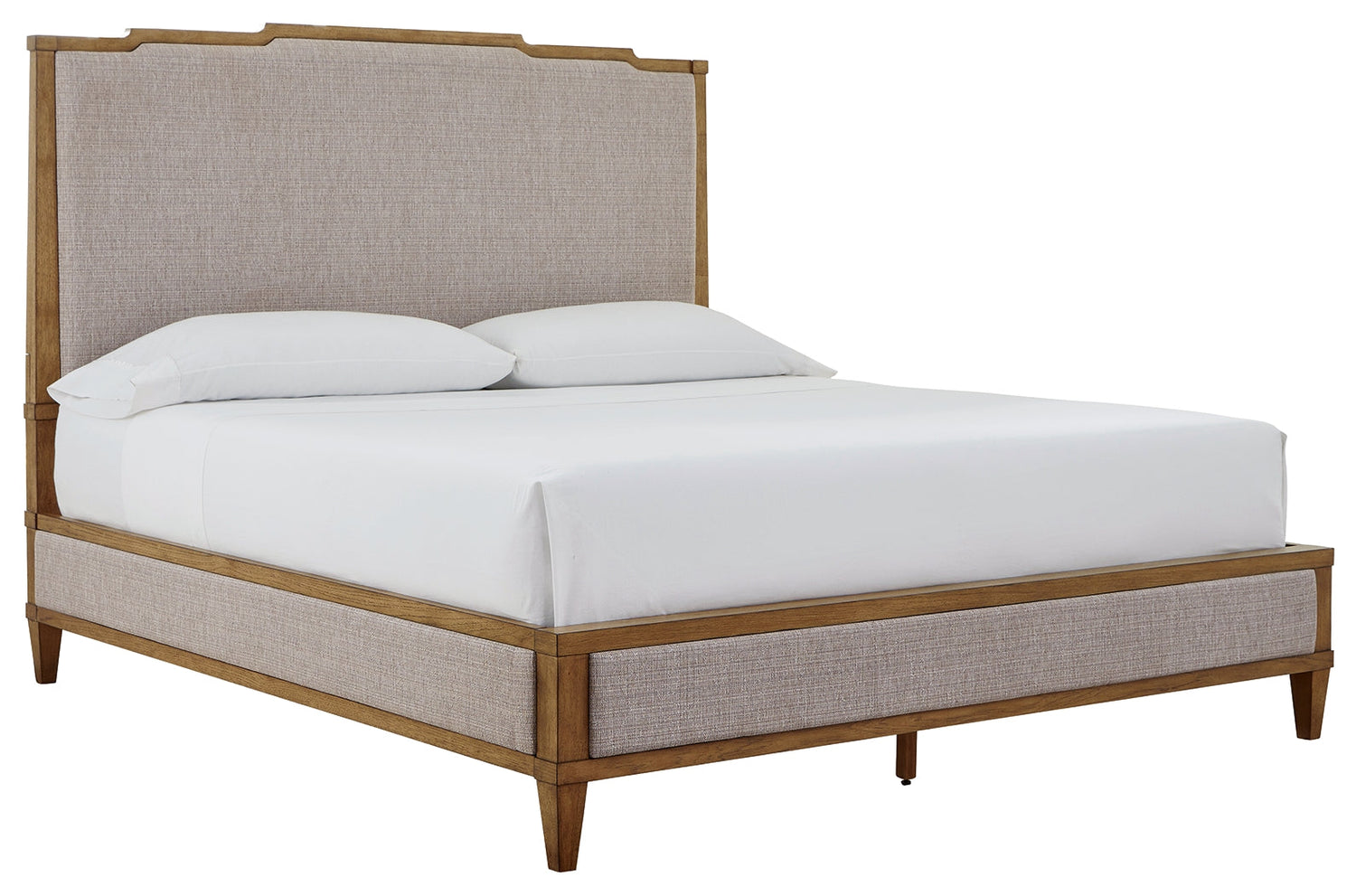 Sharlance King Upholstered Panel Bed with Mirrored Dresser and Nightstand in Light Brown from Ashley - Luna Furniture