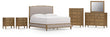 Sharlance King Upholstered Panel Bed with Mirrored Dresser, Chest and 2 Nightstands in Light Brown from Ashley - Luna Furniture