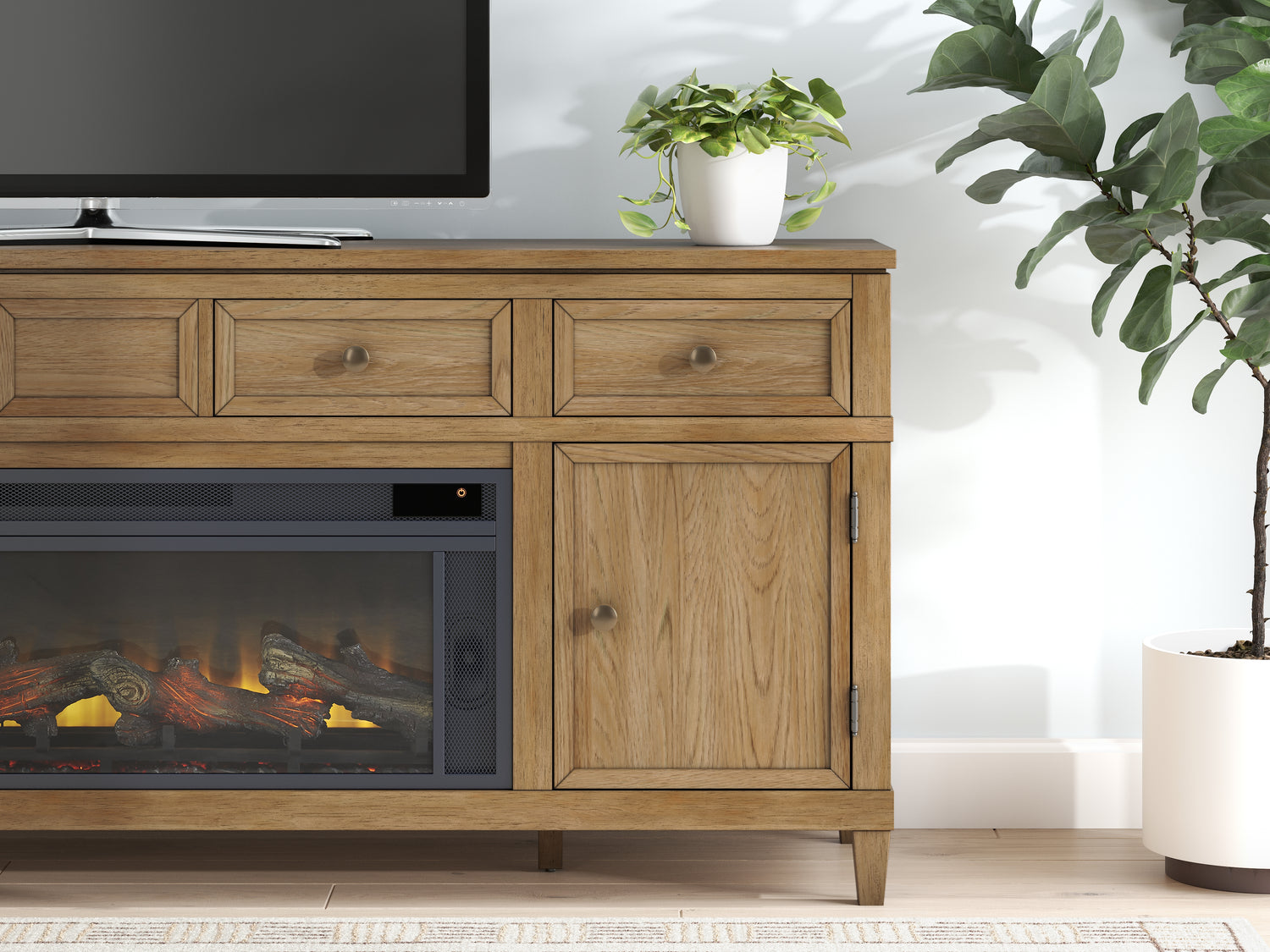 Sharlance Light Brown 81" TV Stand with Electric Fireplace - W655W1
