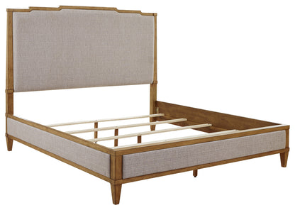 Sharlance Light Brown California King Upholstered Panel Bed - B895B7