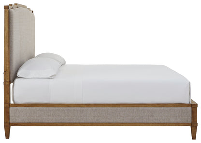 Sharlance Light Brown California King Upholstered Panel Bed - B895B7
