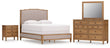 Sharlance Queen Upholstered Panel Bed with Mirrored Dresser and Nightstand in Green/Brown from Ashley - Luna Furniture